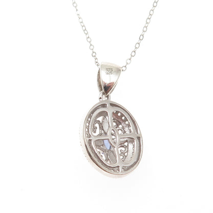 Chuck Clemency 925 Sterling Silver Real Tanzanite White Topaz Chain Necklace 20"
