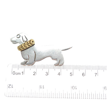 925 Sterling Silver 2-Tone Vintage Mexico Dachshund Dog Pin Brooch