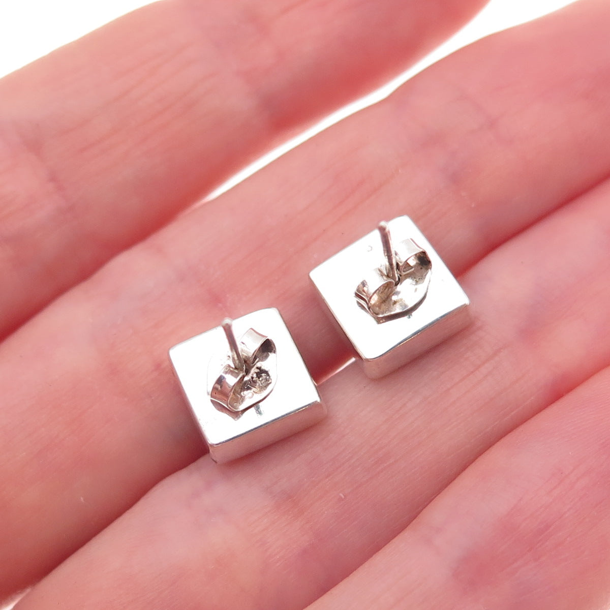 925 Sterling Silver Vintage Real Lapis Square Stud Earrings