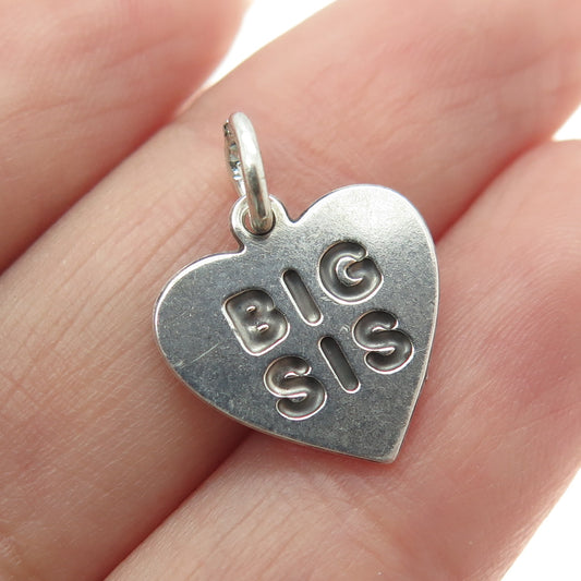 925 Sterling Silver Vintage "Big Sis" Heart Minimalist Charm Pendant