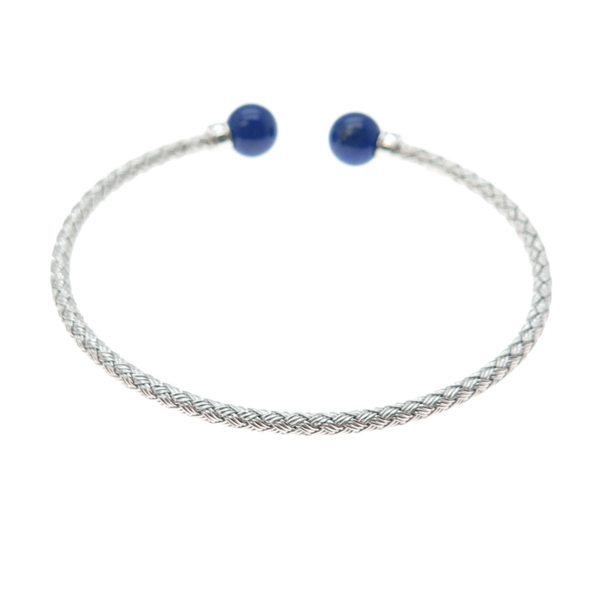 925 Sterling Silver Vintage Peru Real Lapis Braided Adjustable Bracelet 6.25"