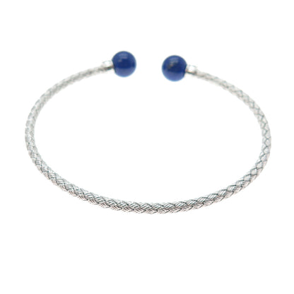 925 Sterling Silver Vintage Peru Real Lapis Braided Adjustable Bracelet 6.25"