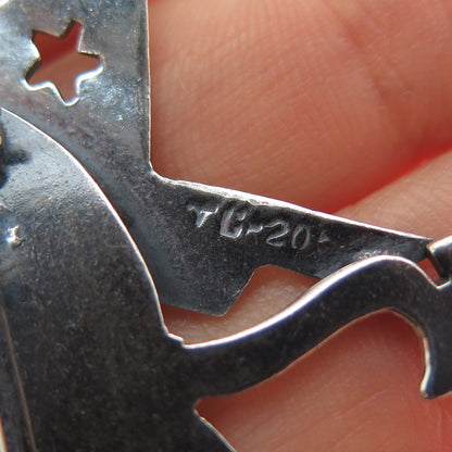 925 Sterling Silver Vintage Mexico Eclipse Sun & Moon Oxidized Pin Brooch