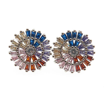 925 Sterling Silver Multi-Color C Z Stud Earrings