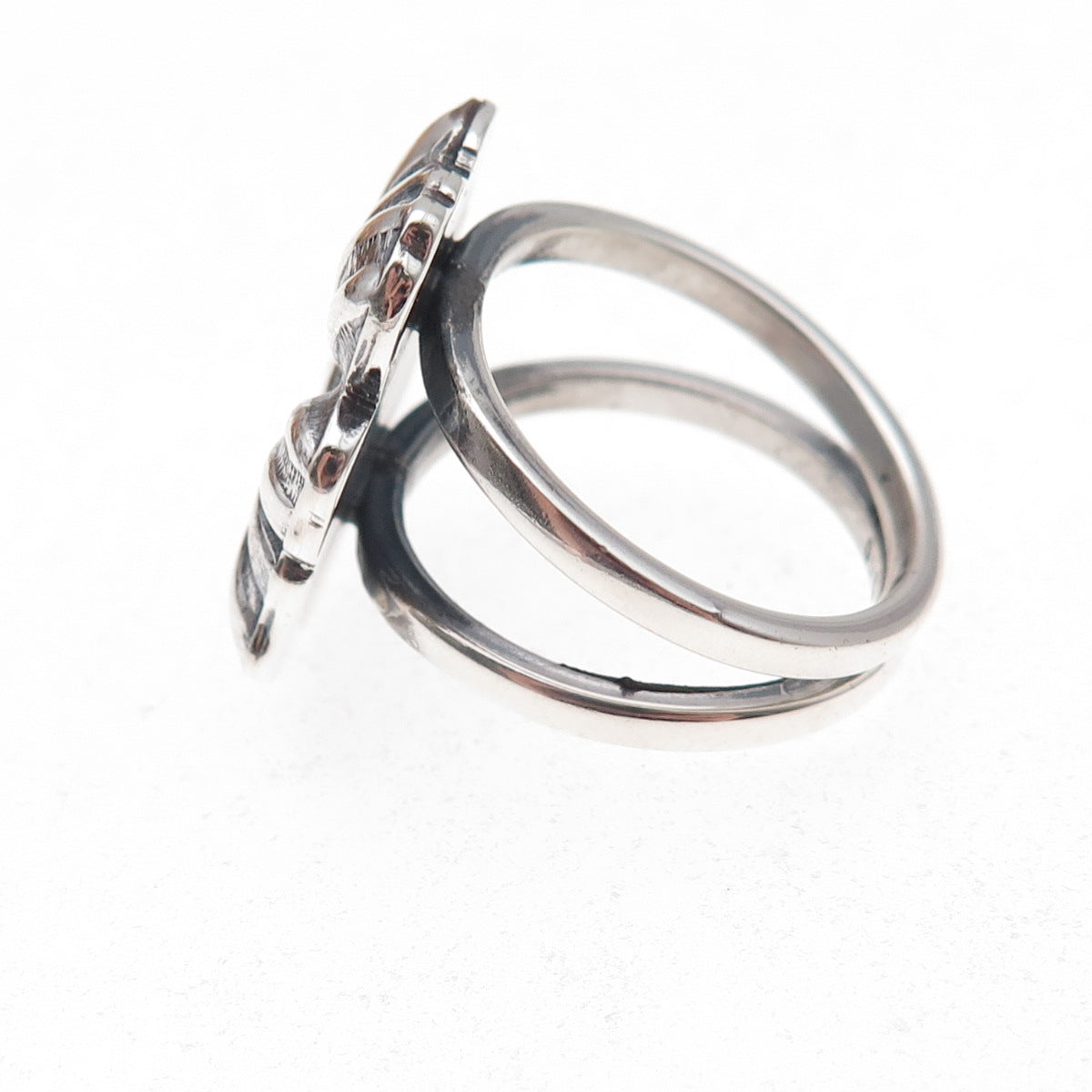 950 Silver Vintage Clover Good Luck Oxidized Ring Size 8