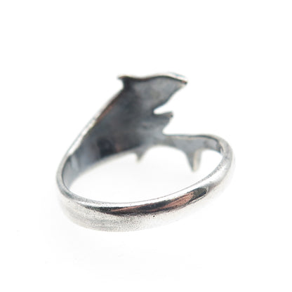 925 Sterling Silver Vintage Dolphin Couple Oxidized Ring Size 8.75