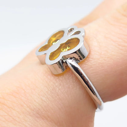 925 Sterling Silver Vintage Citrine-Tone Glass Butterfly Ring Size 6.25