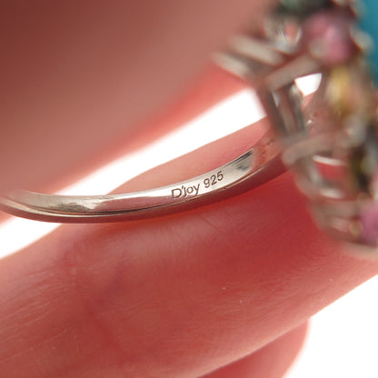 D'Joy 925 Sterling Silver Real Turquoise & Multi-Color Tourmaline Ring Size 8