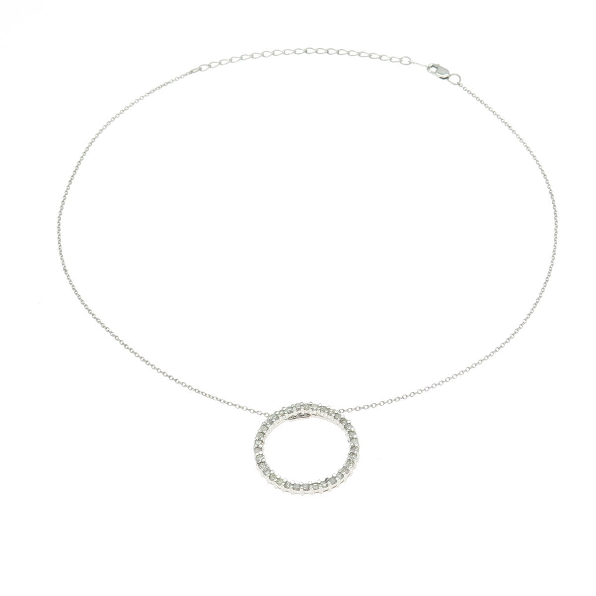 925 Sterling Silver Real Round-Cut Diamond Circle of Life Chain Necklace 16-18"