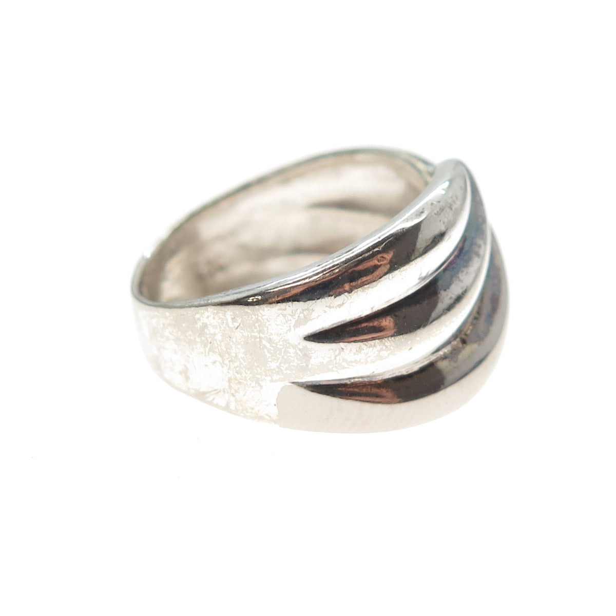 925 Sterling Silver Vintage Modernist Ribbed Bypass Ring Size 6