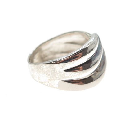 925 Sterling Silver Vintage Modernist Ribbed Bypass Ring Size 6