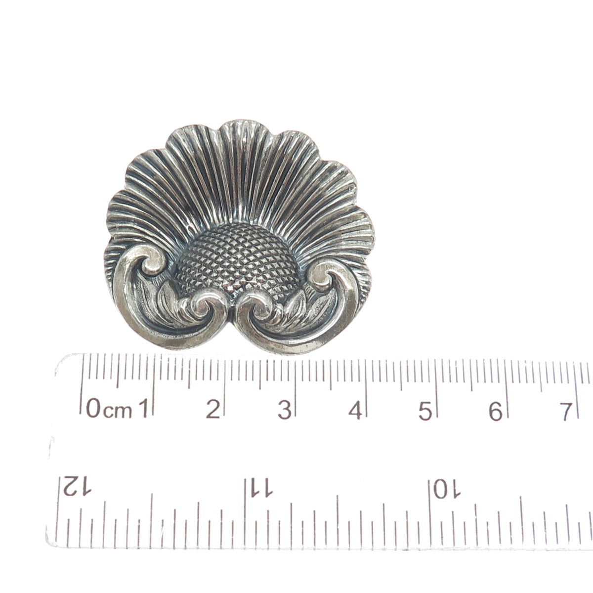 JEWELART 925 Sterling Silver Antique Art Deco Flower Repousse Oxidized Brooch