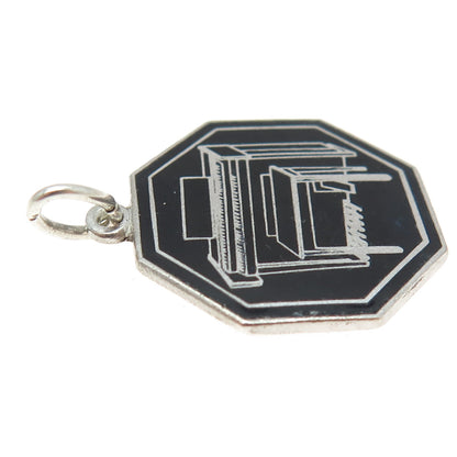 925 Sterling Silver Antique Art Deco Black Enamel Piano Pendant