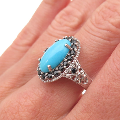 Chuck Clemency 925 Sterling Silver Real Turquoise & Black Spinel Ring Size 8