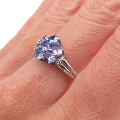 Chuck Clemency 925 Sterling Silver Real Oval-Cut Tanzanite Floral Ring Size 8.25