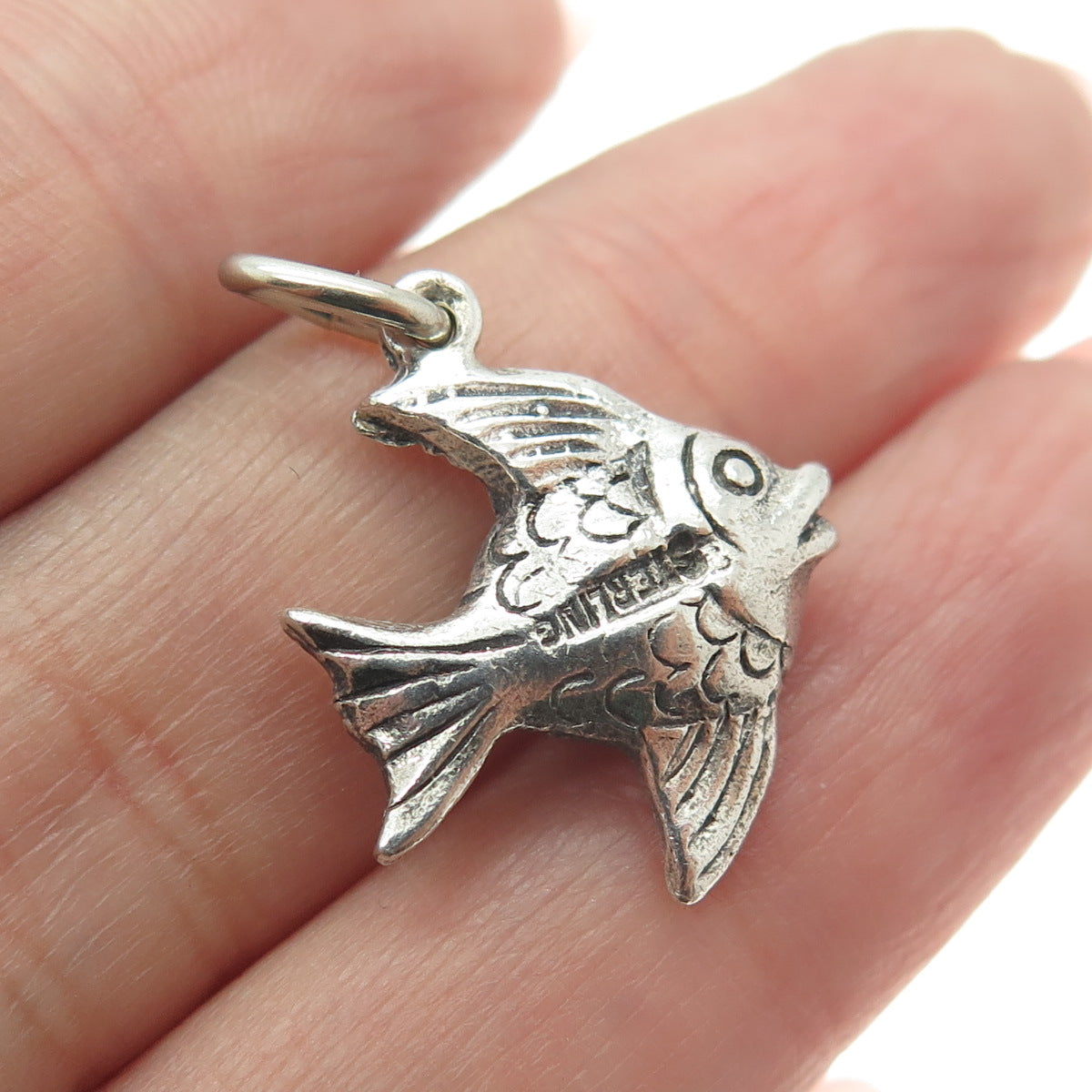 925 Sterling Silver Vintage Fish 3D Charm Pendant