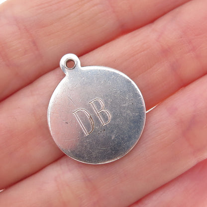 Tiffany & Co. Makers Sterling Silver Vintage Engraved DB Mono Round Tag Pendant