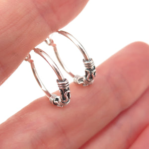 Han 925 Sterling Silver Vintage Modernist Zig Zag Oxidized Hoop Earrings