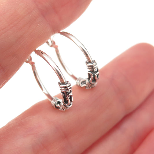 Han 925 Sterling Silver Vintage Modernist Zig Zag Oxidized Hoop Earrings