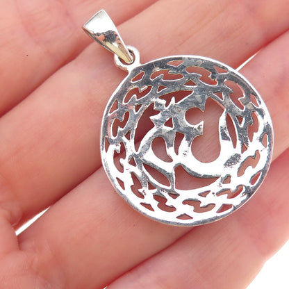 925 Sterling Silver Vintage Om Mantra Oxidized Charm Pendant