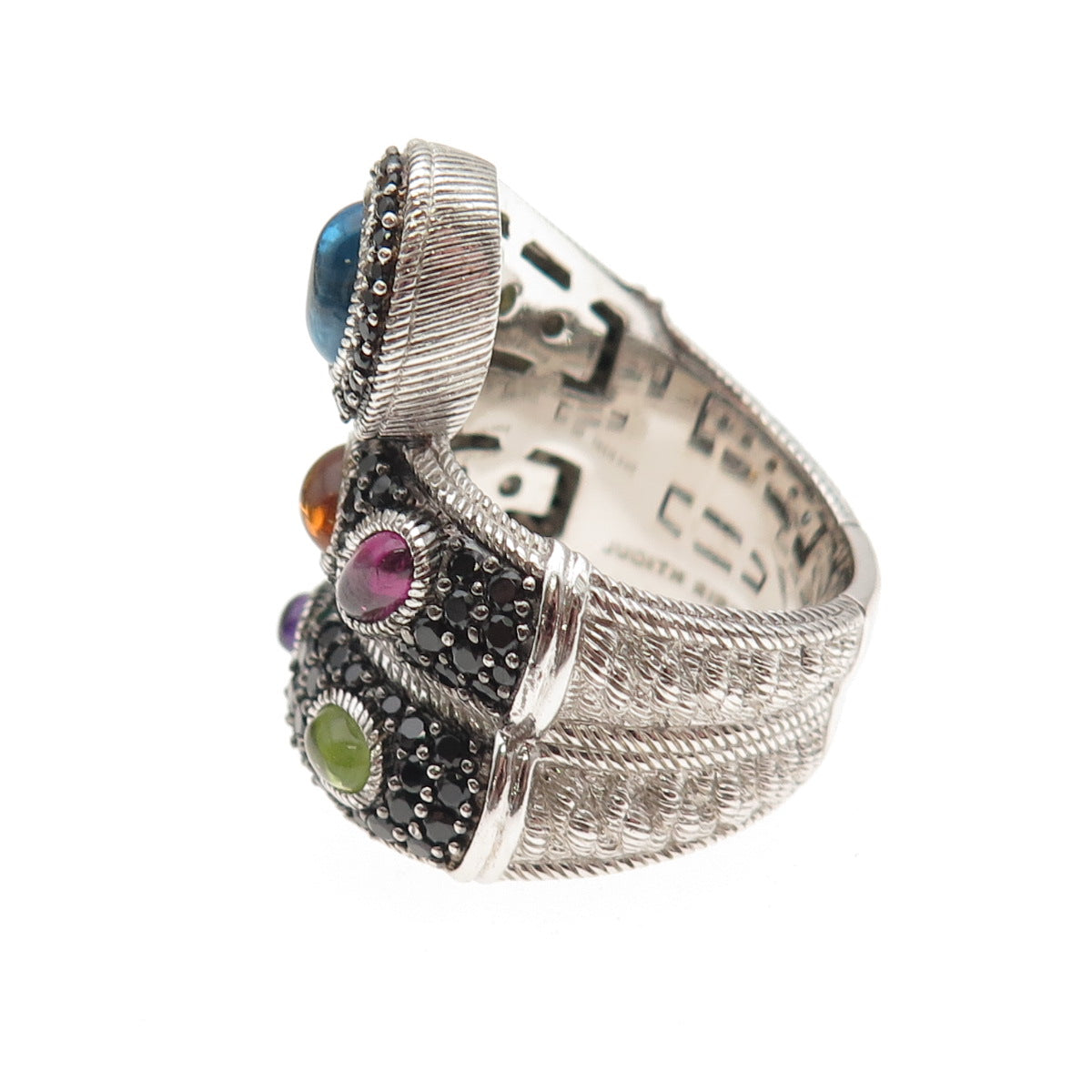 JUDITH RIPKA 925 Sterling Silver Real Multi-Color Gem Wrap Ring Size 7