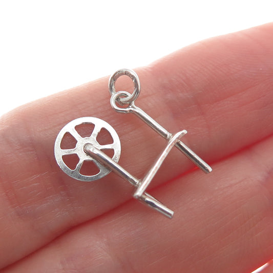 925 Sterling Silver Antique Art Deco Spinning Wheel Minimalist 3D Charm Pendant