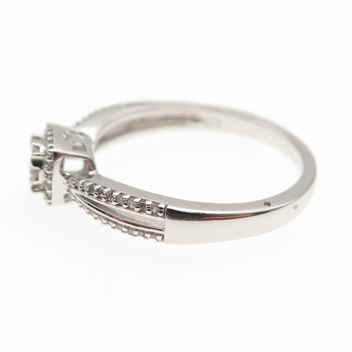 Sun 925 Sterling Silver Real Round-Cut Diamond Engagement Ring Size 7.25