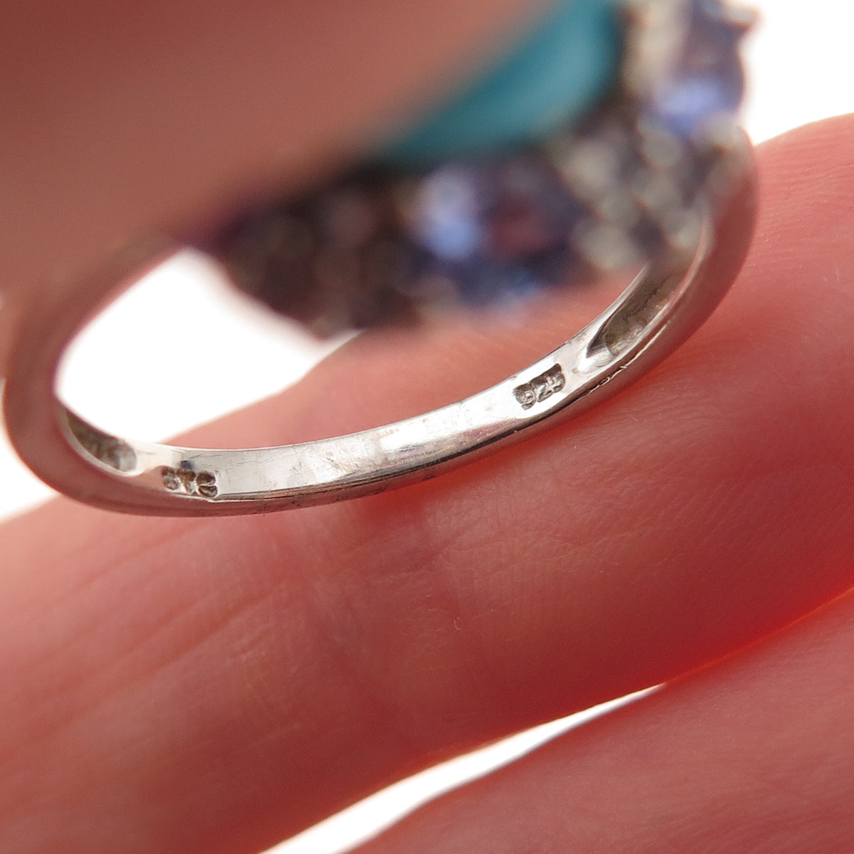 Chuck Clemency 925 Sterling Silver Real Turquoise & Tanzanite Floral Ring Size 8