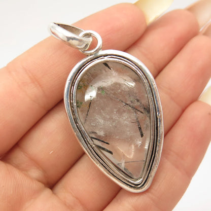 925 Sterling Silver Vintage Real Rutilated Quartz Pendant