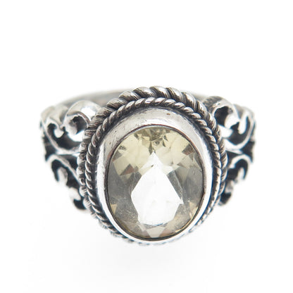 925 Sterling Silver Vintage Real Smoky Quartz Oxidized Ring Size 6