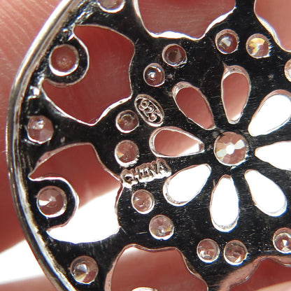 925 Sterling Silver Round-Cut C Z Flower Ornate Pendant