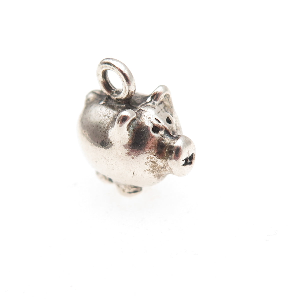 925 Sterling Silver Vintage Pig Oxidized 3D Charm Pendant