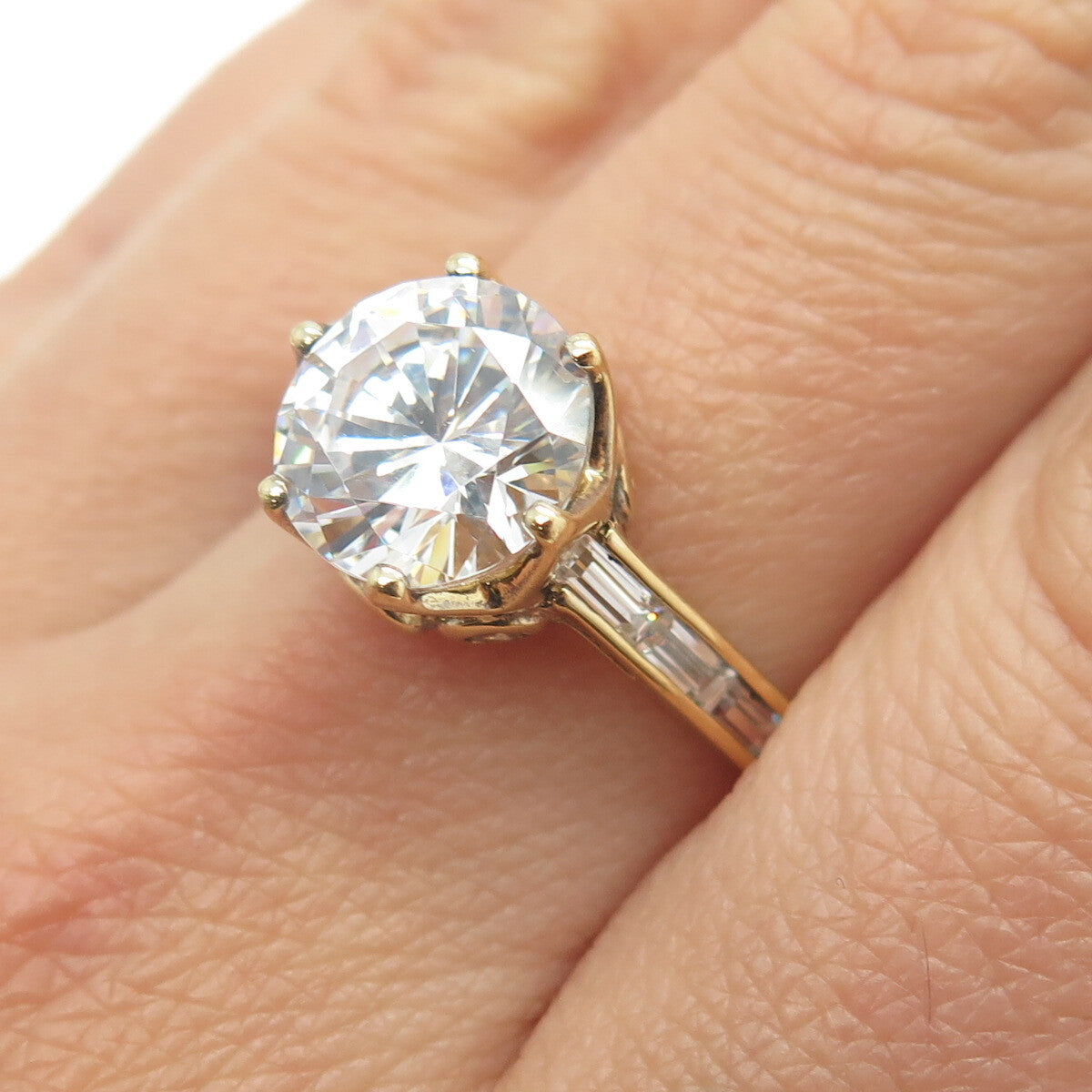 925 Sterling Silver Gold Plated Round-Cut C Z Engagement Ring Size 9.25