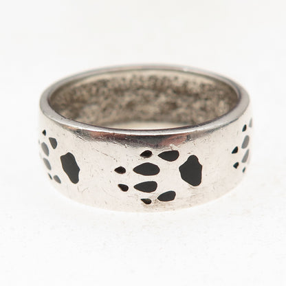 Silver Fox Old Pawn 925 Sterling Vintage Enamel Wolf Paw Band Ring Size 12