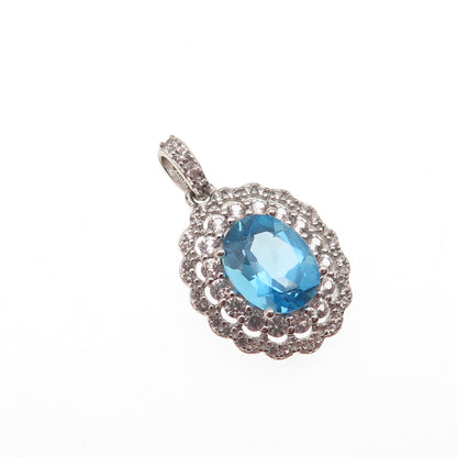 925 Sterling Silver Real Swiss Blue & White Topaz Charm Pendant
