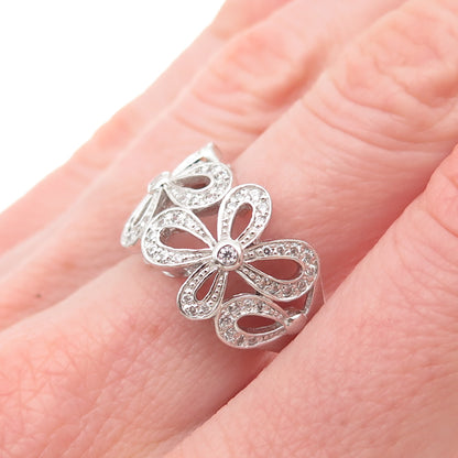 925 Sterling Silver Round-Cut C Z Floral Ring Size 7.25