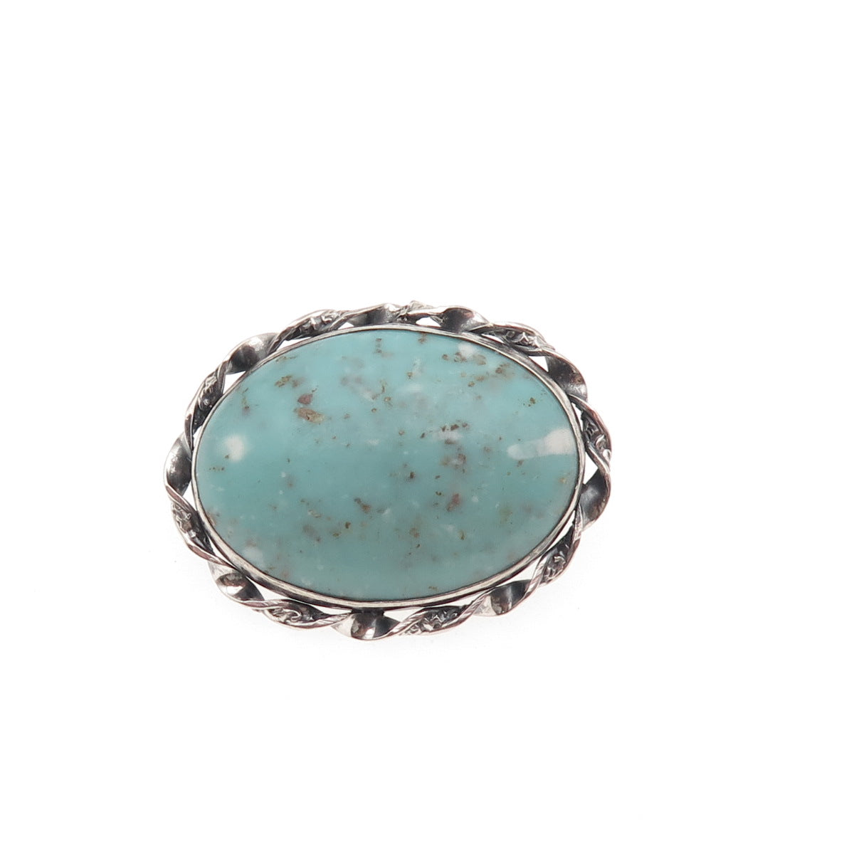 925 Sterling Silver Antique Art Deco Real Tyrone Turquoise Oxidized Pin Brooch