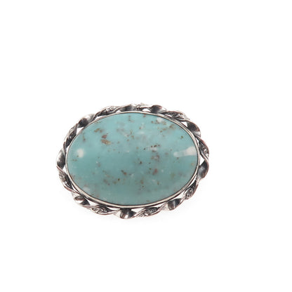 925 Sterling Silver Antique Art Deco Real Tyrone Turquoise Oxidized Pin Brooch