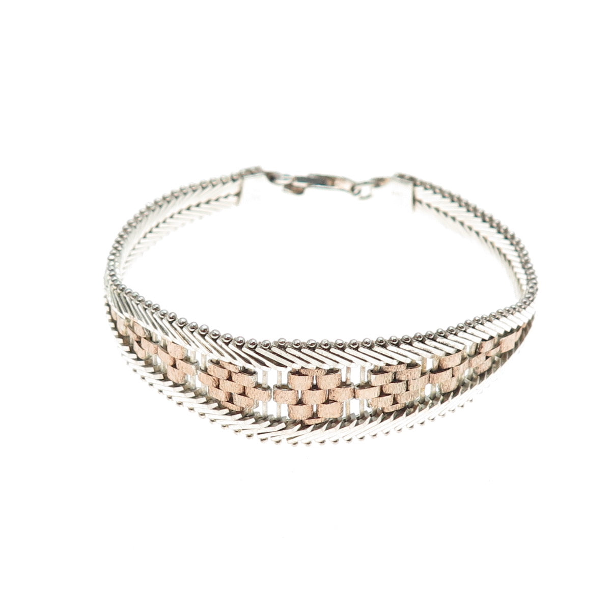 MILOR Sterling Silver 2-Tone Vintage Italy Riccio Chevron Link Bracelet 6.75"