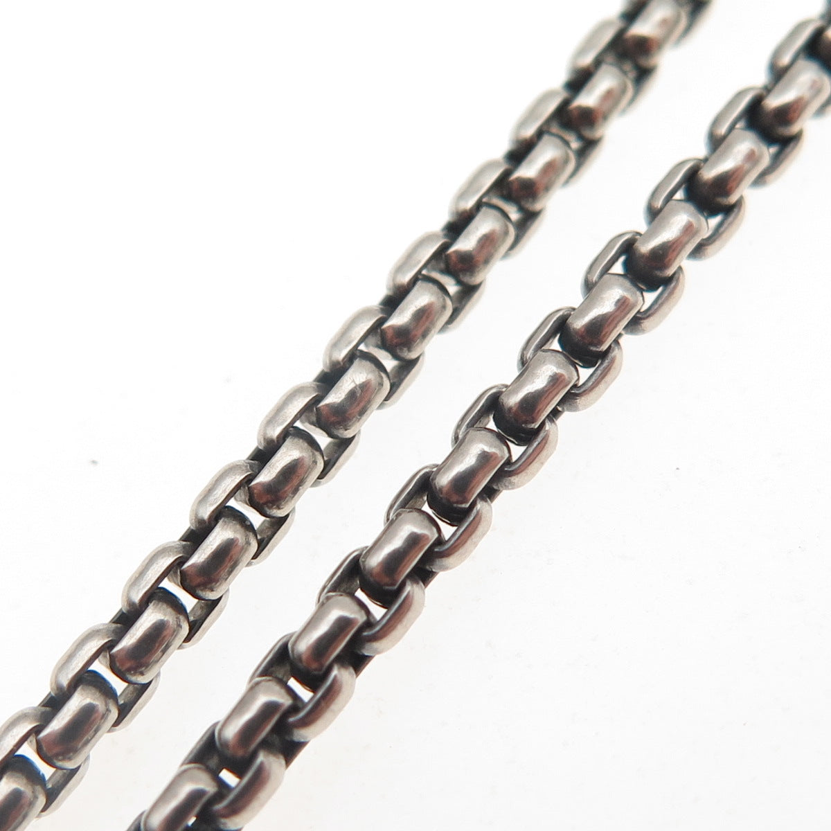 925 Sterling Silver Vintage Round Box Oxidized Chain Necklace 16"