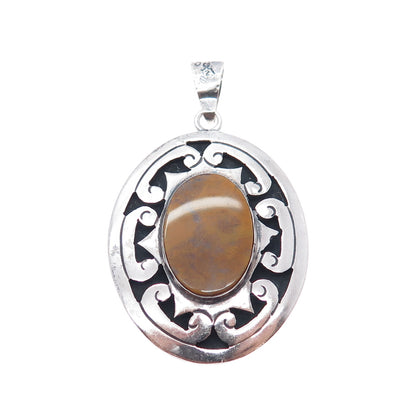 925 Sterling Silver Vintage Mexico Real Jasper Oxidized Charm Pendant