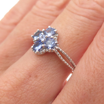 Chuck Clemency 925 Sterling Silver Real Tanzanite Floral Ring Size 7