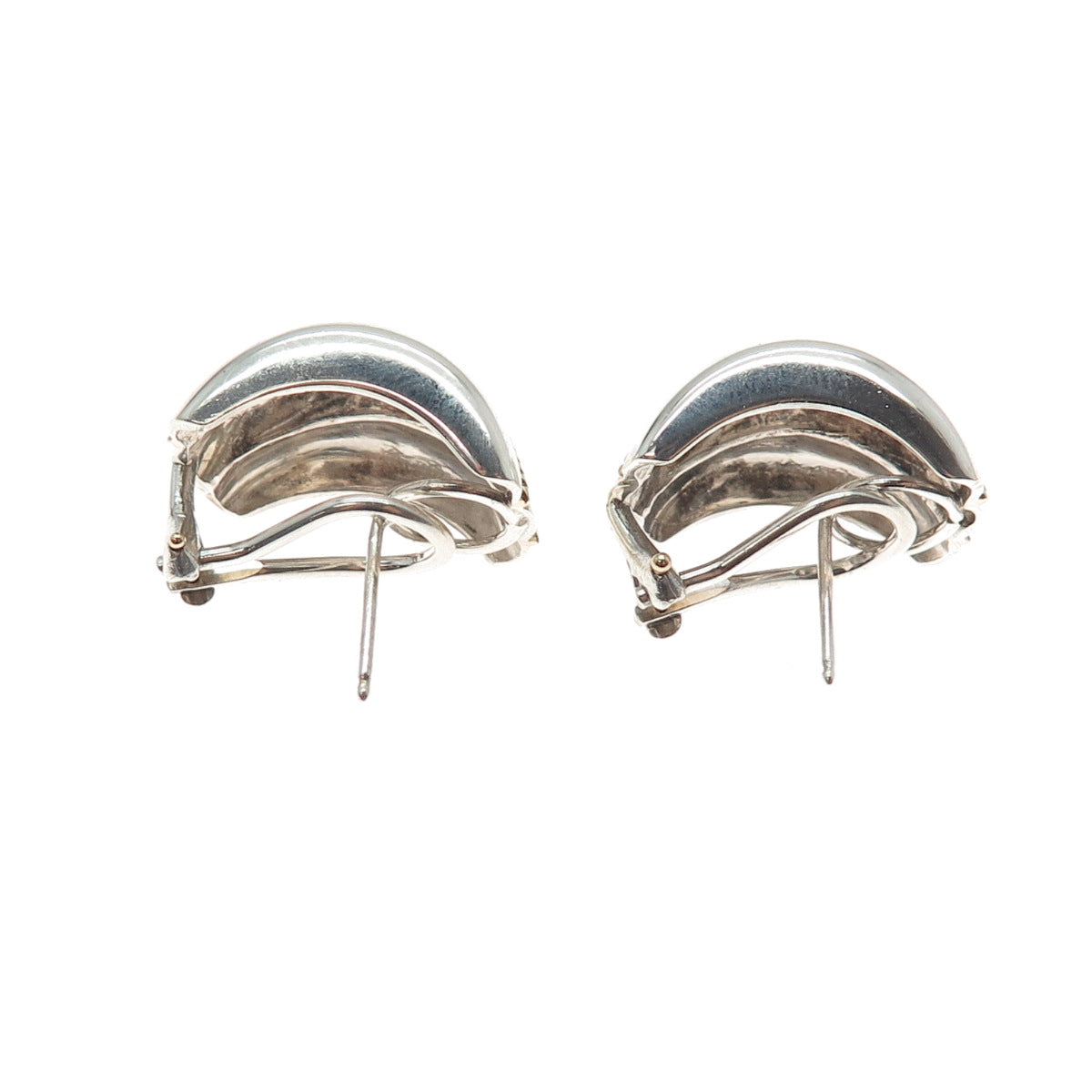 Margaret Bowman 14K Gold Sterling Silver Vintage Modernist Omega Back Earrings