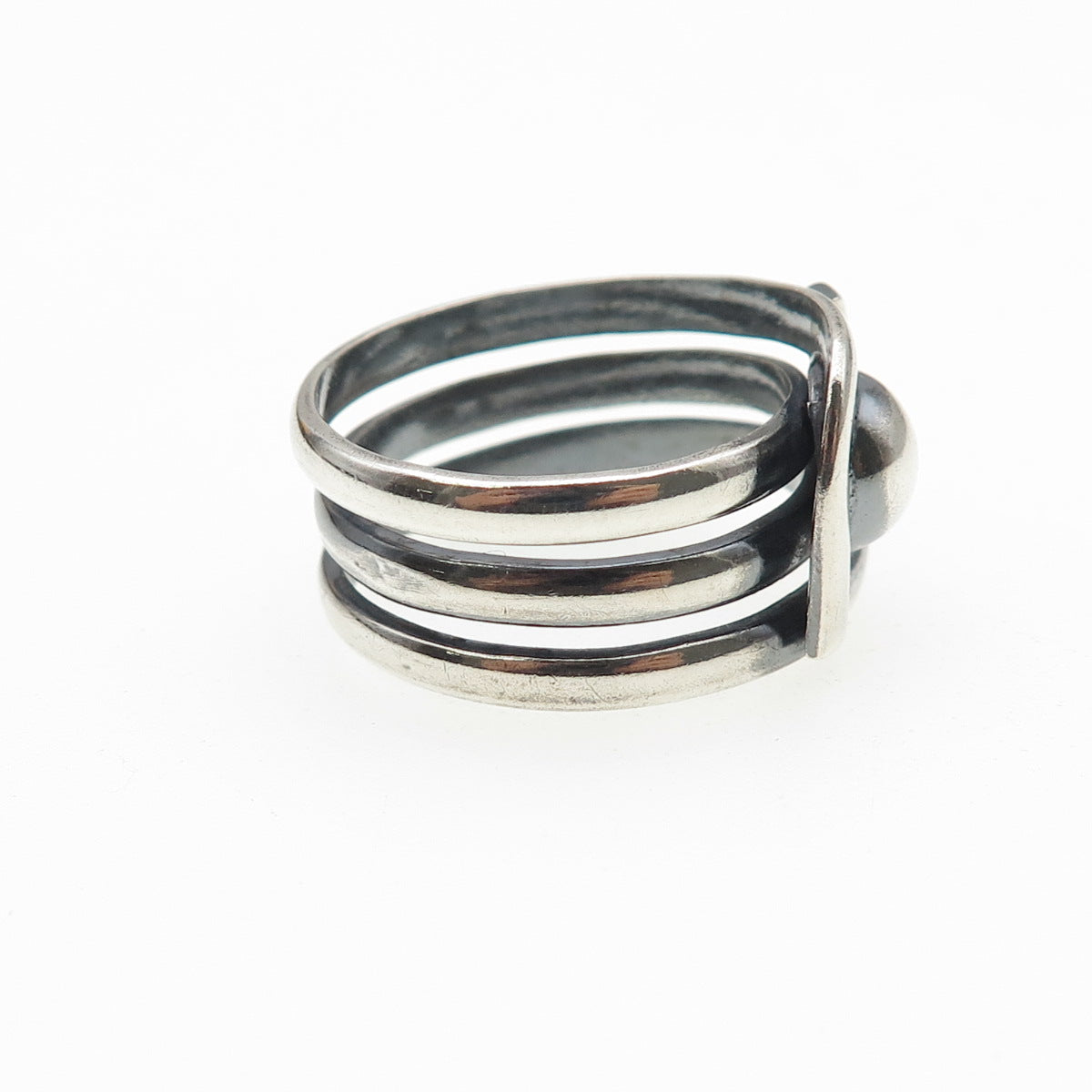 925 Sterling Silver Vintage Modernist Multi-Row Oxidized Ring Size 9.25