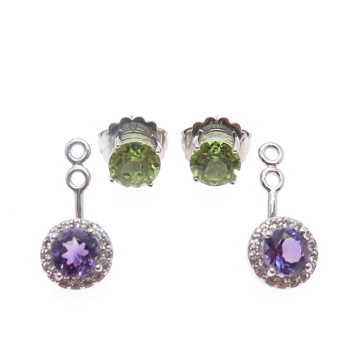 925 Sterling Silver Real Topaz Peridot Amethyst Interchangeable Jacket Earrings
