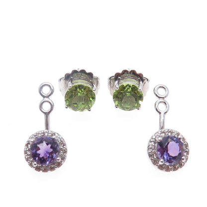 925 Sterling Silver Real Topaz Peridot Amethyst Interchangeable Jacket Earrings