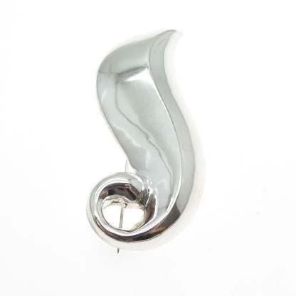 925 Sterling Silver Vintage Modernist Floral Leaf Oxidized Pin Brooch
