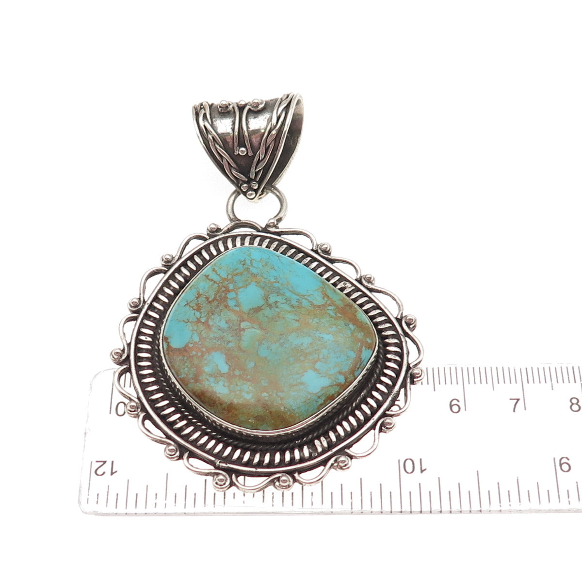 925 Sterling Silver Vintage Southwestern Real Lone Mountain Turquoise Pendant