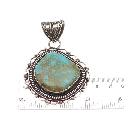 925 Sterling Silver Vintage Southwestern Real Lone Mountain Turquoise Pendant