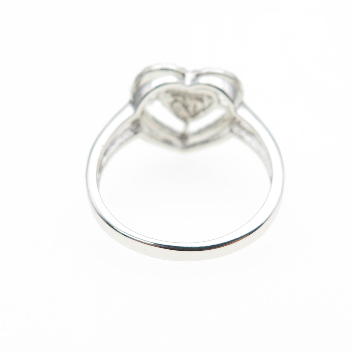 925 Sterling Silver Real Round-Cut Diamond Heart Ring Size 6